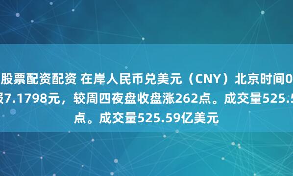 股票配资配资 在岸人民币兑美元（CNY）北京时间03:00收报7.1798元，较周四夜盘收盘涨262点。成交量525.59亿美元
